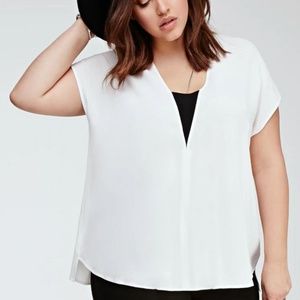 Ivory/Black Contrast Paneled Dolman Blouse - 2X